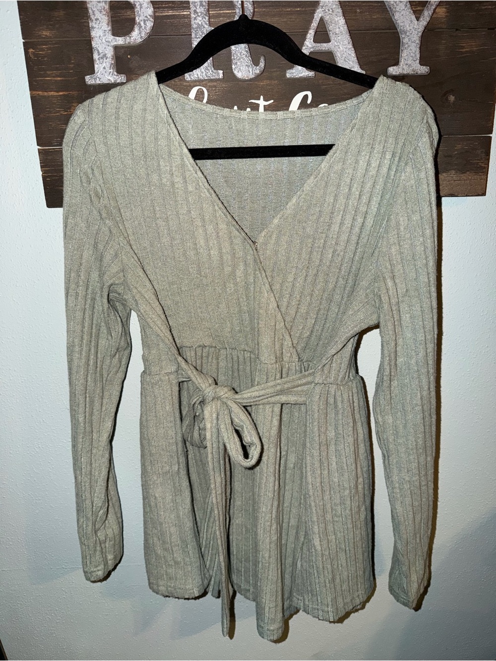 Ribbed Wrap Cardigan Dress - Taupe